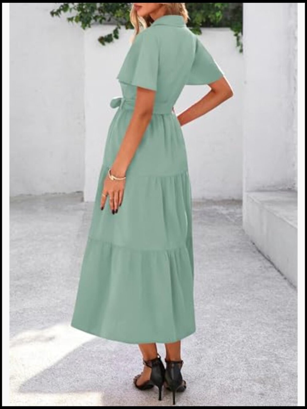 Viscose Polyamide Polyester Maxi Dress Flutter Sleeve Tiered Wedding Guest - Picture 2 of 7